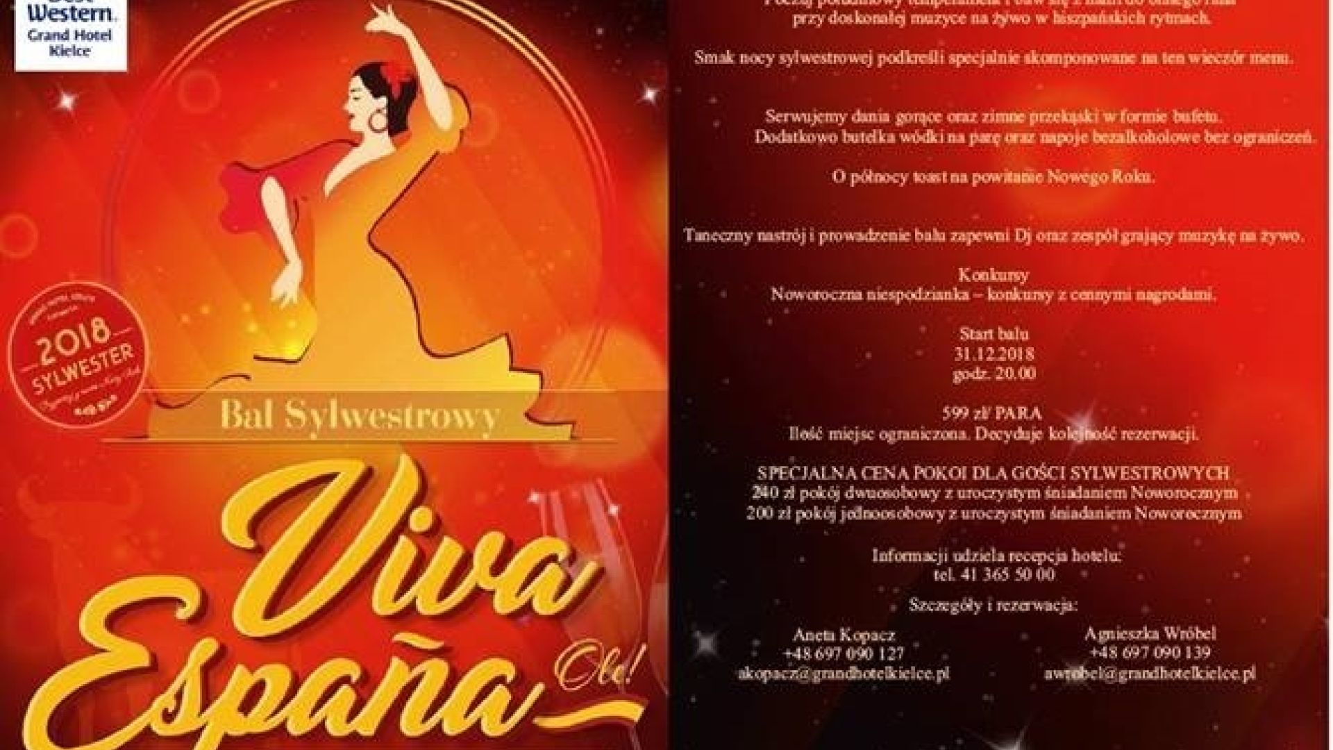 Bal Sylwestrowy „Viva España Ole!” w Best Western Grand Hotel