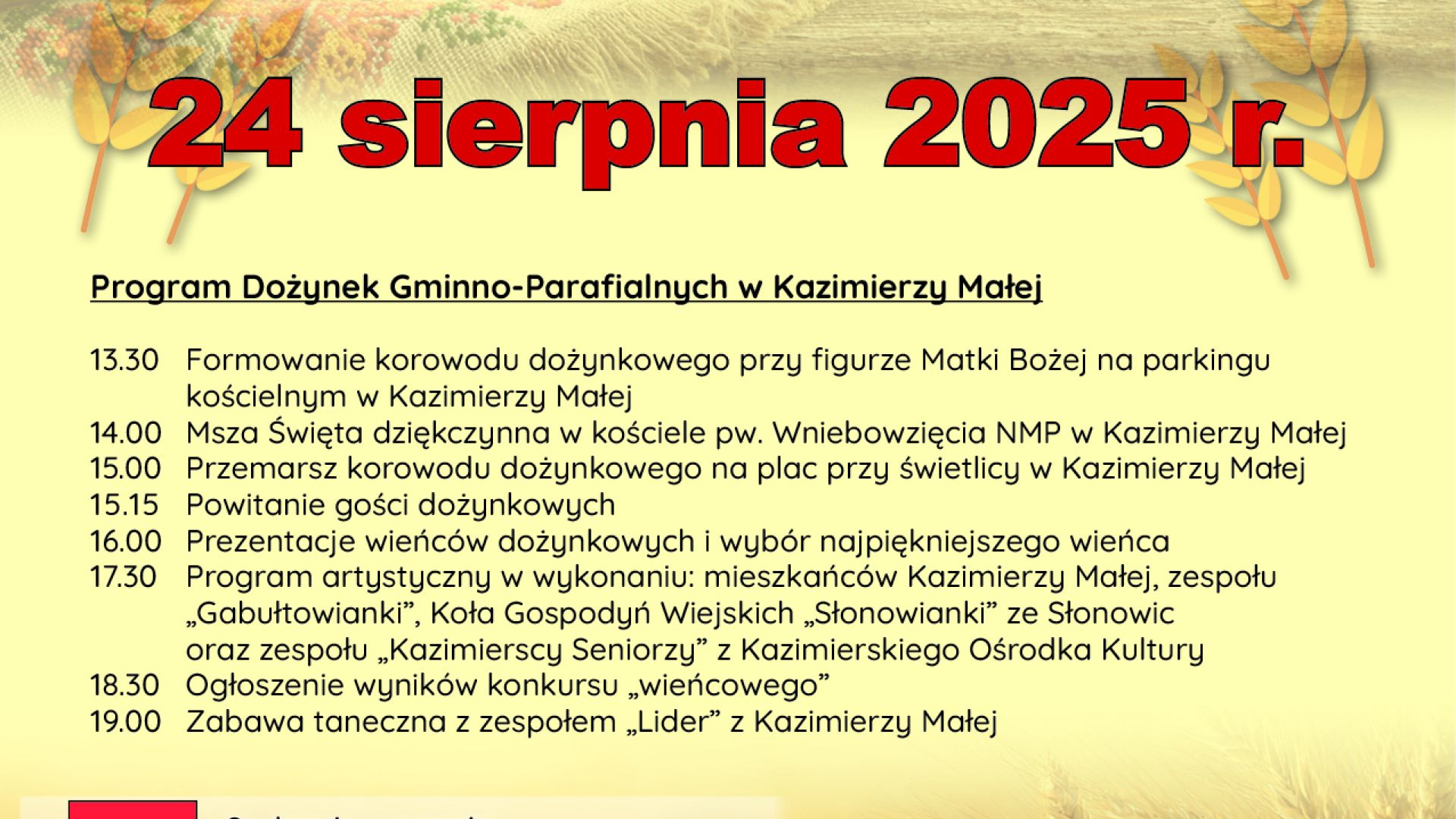 Dożynki Gminno-Parafialne w Kazimierzy Małej
