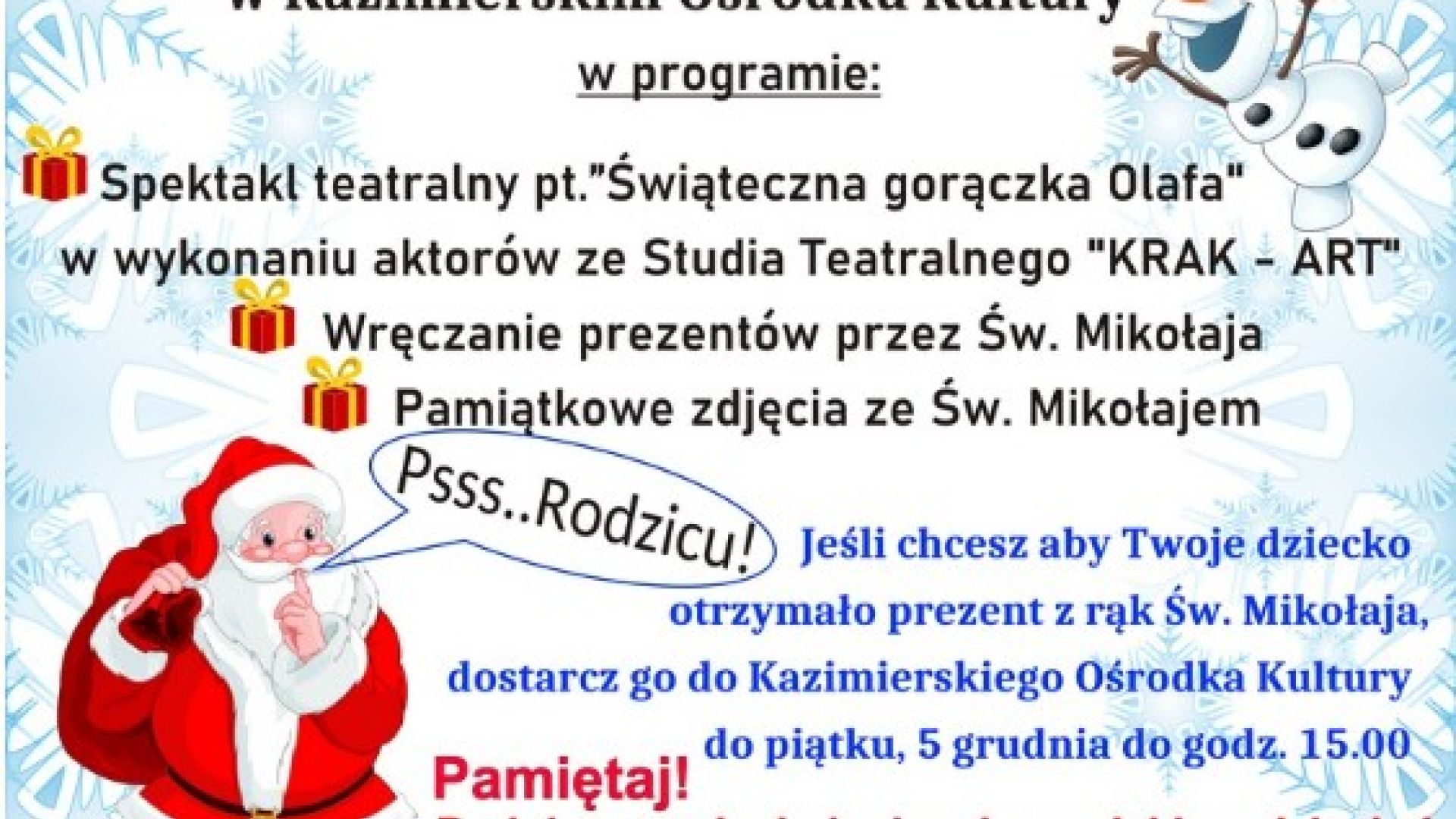 Bajkowe Mikołajki w Kazimierzy Wielkiej
