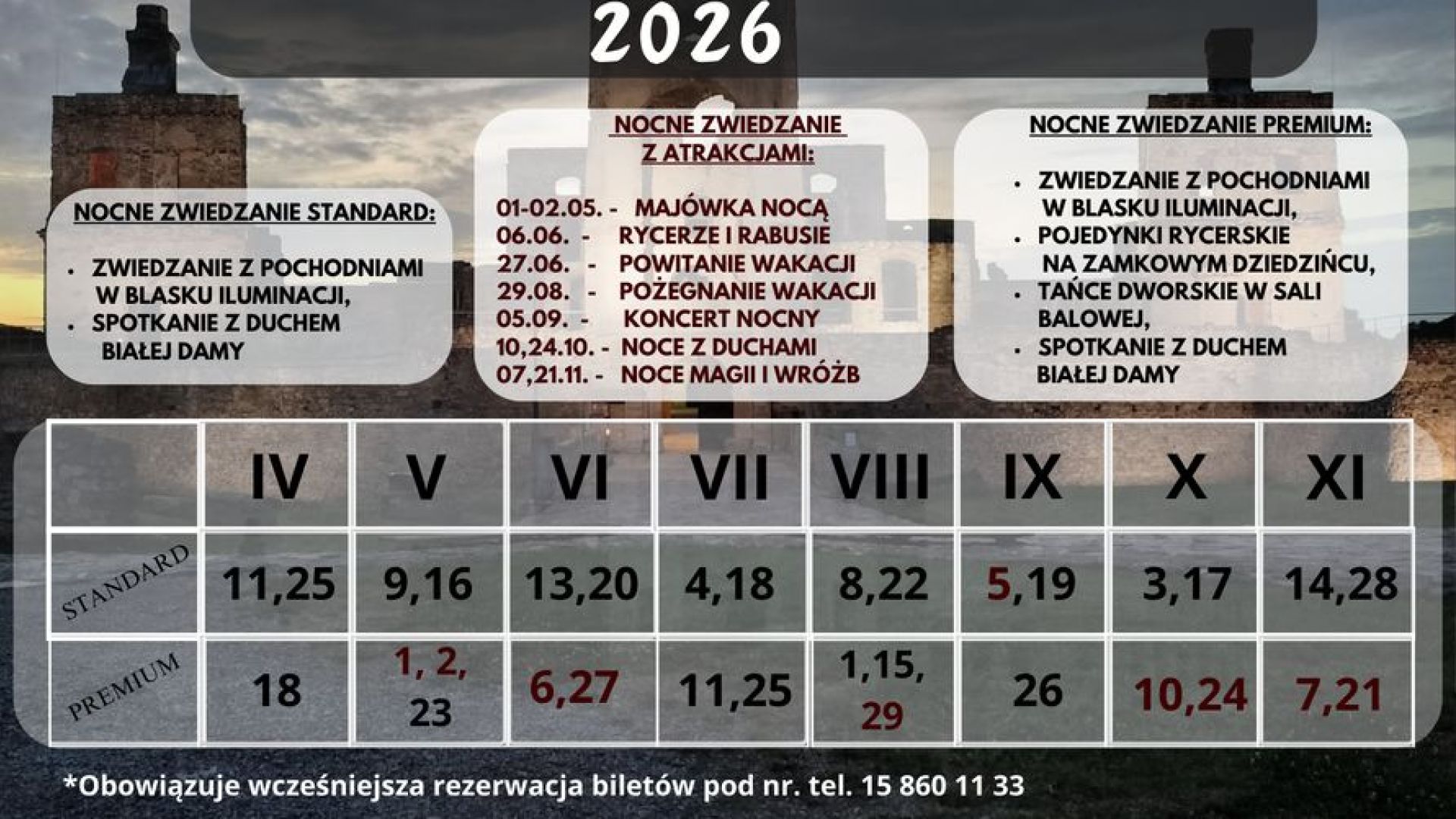 Harmonogram Zwiedzań Nocnych Zamku Krzyżtopór w sezonie turystycznym 2026
