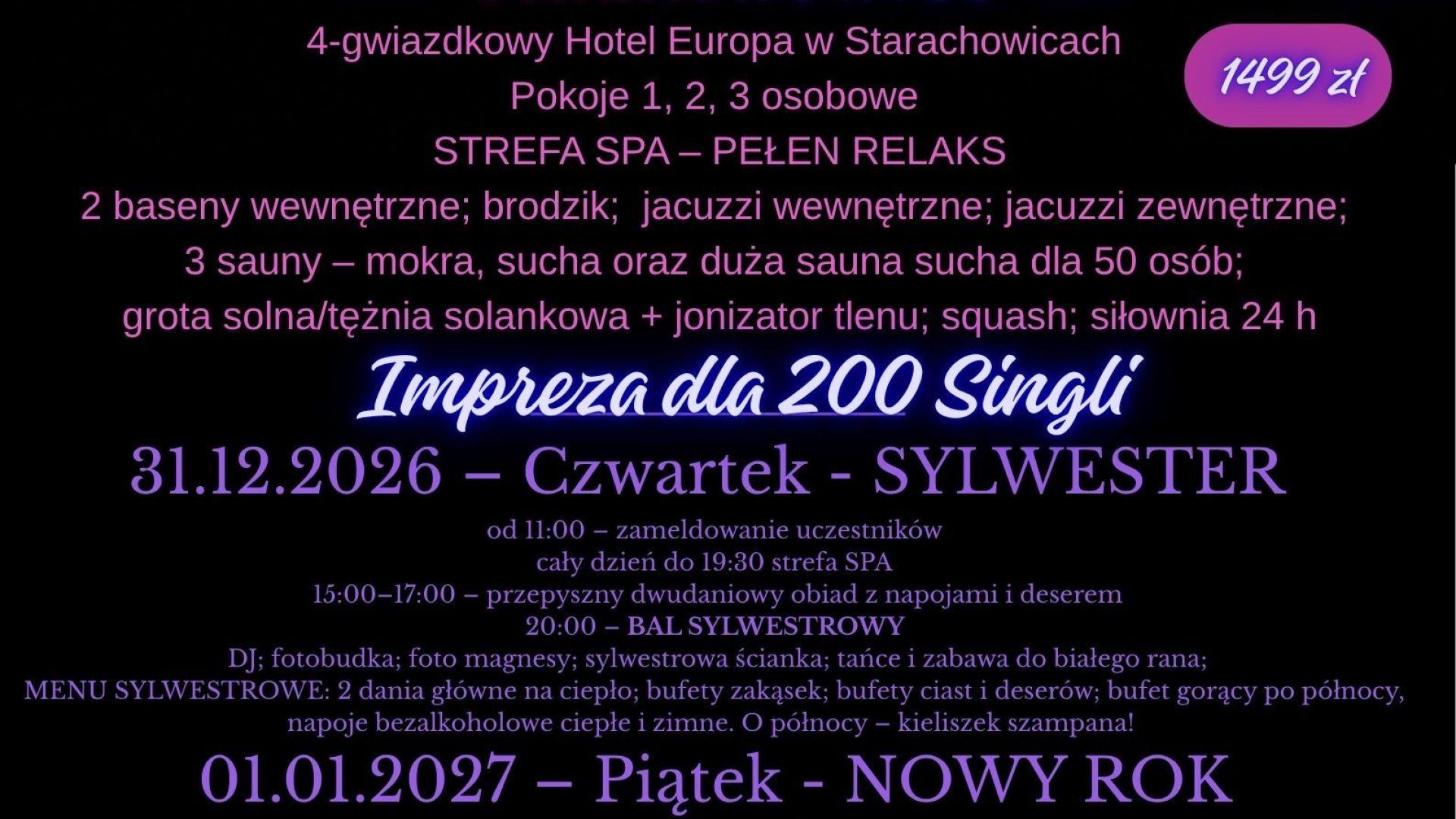 Sylwester dla singli w hotelu Europa w Starachowicach