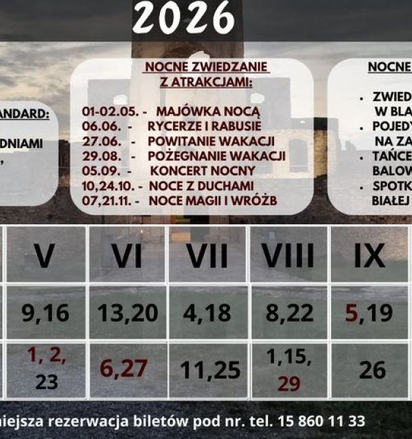 Harmonogram Zwiedzań Nocnych Zamku Krzyżtopór w sezonie turystycznym 2026